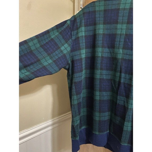 Vintage Eccotoo Navy Green Plaid Button Up Cardigan Collared Gold Buttons 1X - Picture 12 of 16